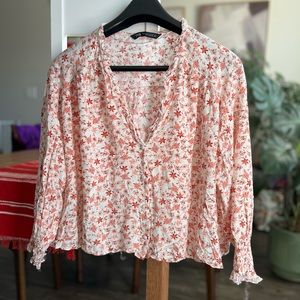 ZARA Floral Low V-Neck Crop Top Women’s Large